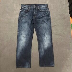 G-Star Raw 3301 Loose Baggy Mens Jeans 34x29 Dark Wash Blue Denim Button Fly